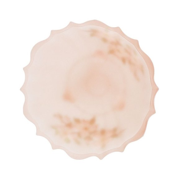 Satin Glass Hand Painted Pink Footed Bowl Scalloped Rim Ribbed Depression VTG - Picture 6 of 6